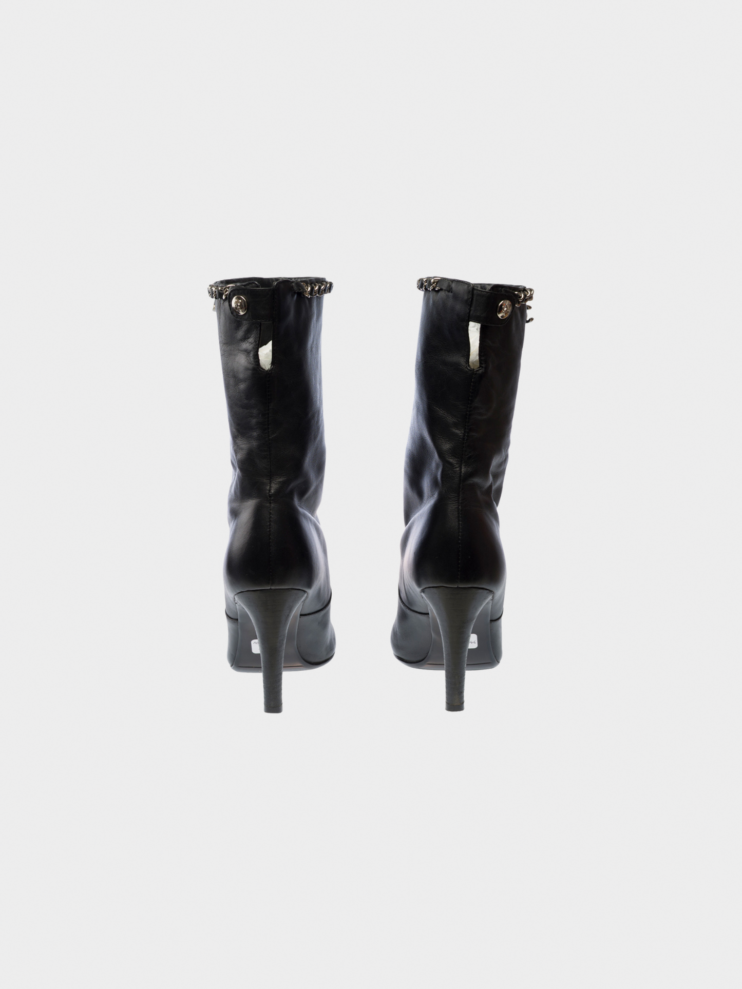 Chanel 2011 Black Silver Chain Black Leather Ankle Boots