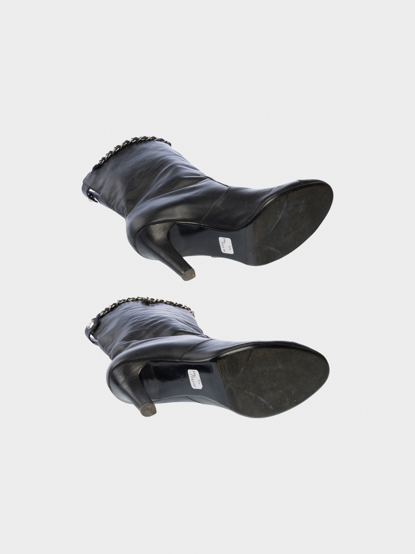 Chanel 2011 Black Silver Chain Black Leather Ankle Boots