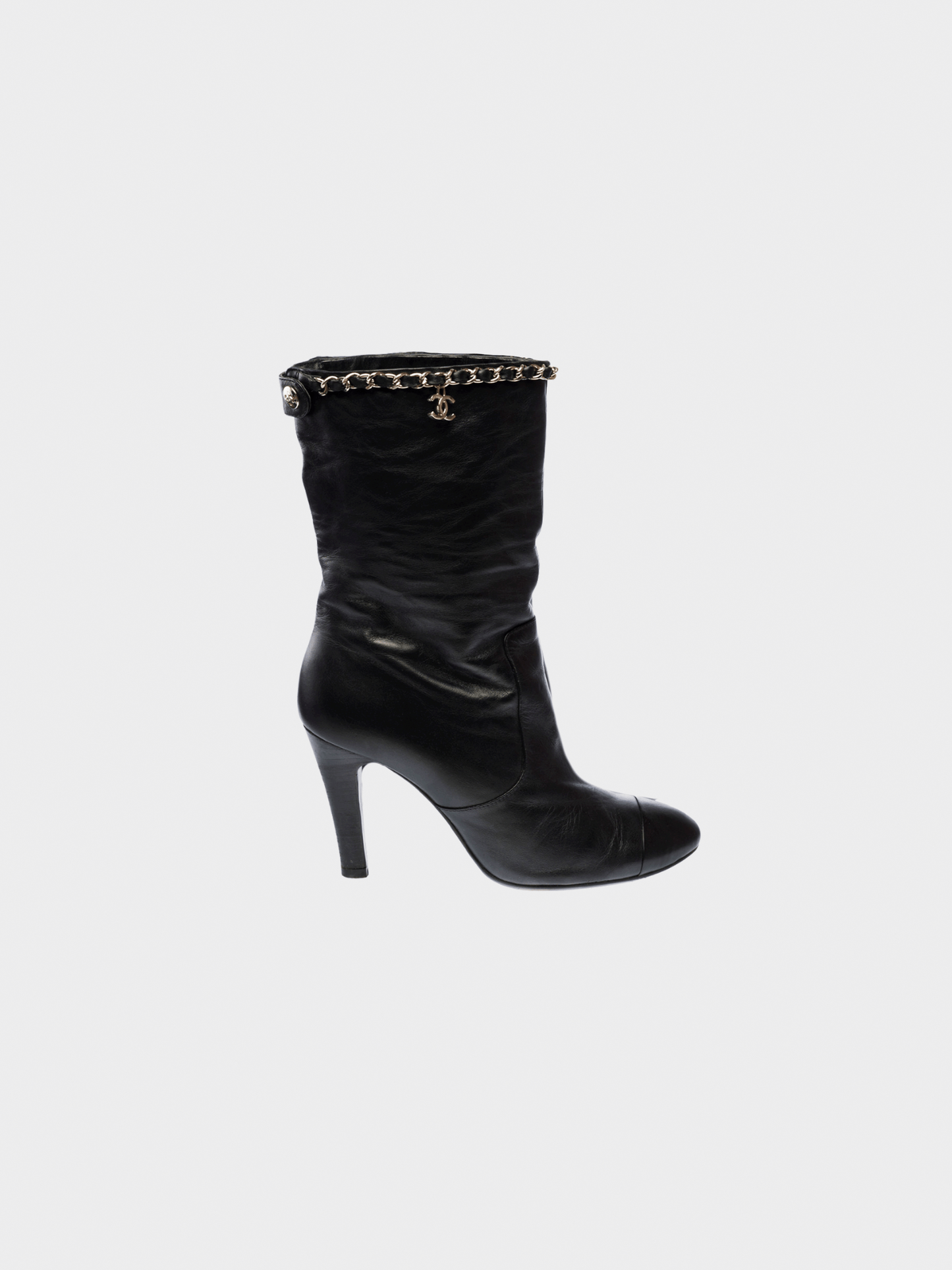 Chanel 2011 Black Silver Chain Black Leather Ankle Boots