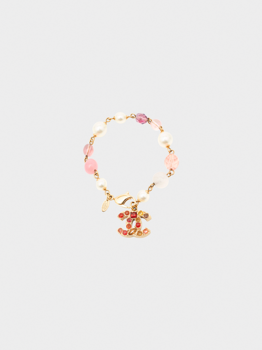Chanel 2010s Pink and Gold CC Charm Bracelet