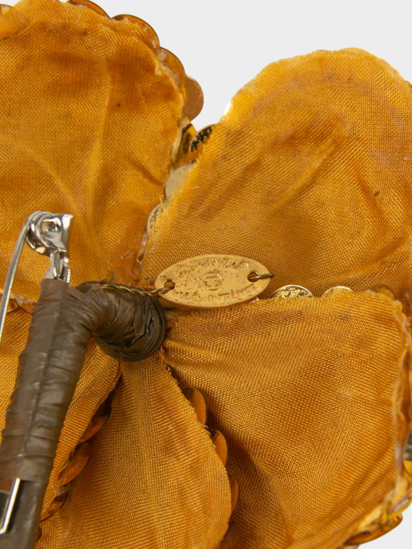 Chanel 1985 Gold Sequins camellia brooch