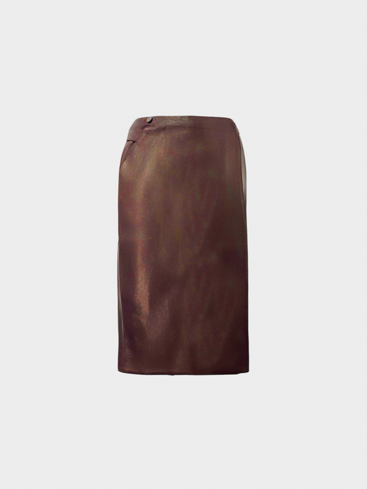 Chanel 2000s Brown Leather Pencil Midi Skirt