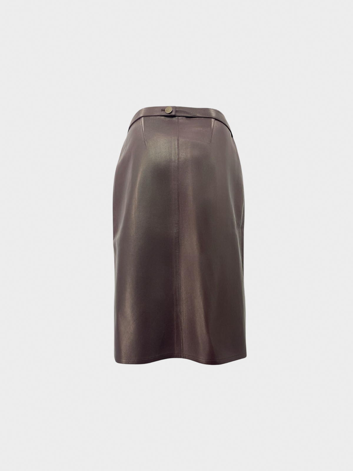 Chanel 2000s Brown Leather Pencil Midi Skirt