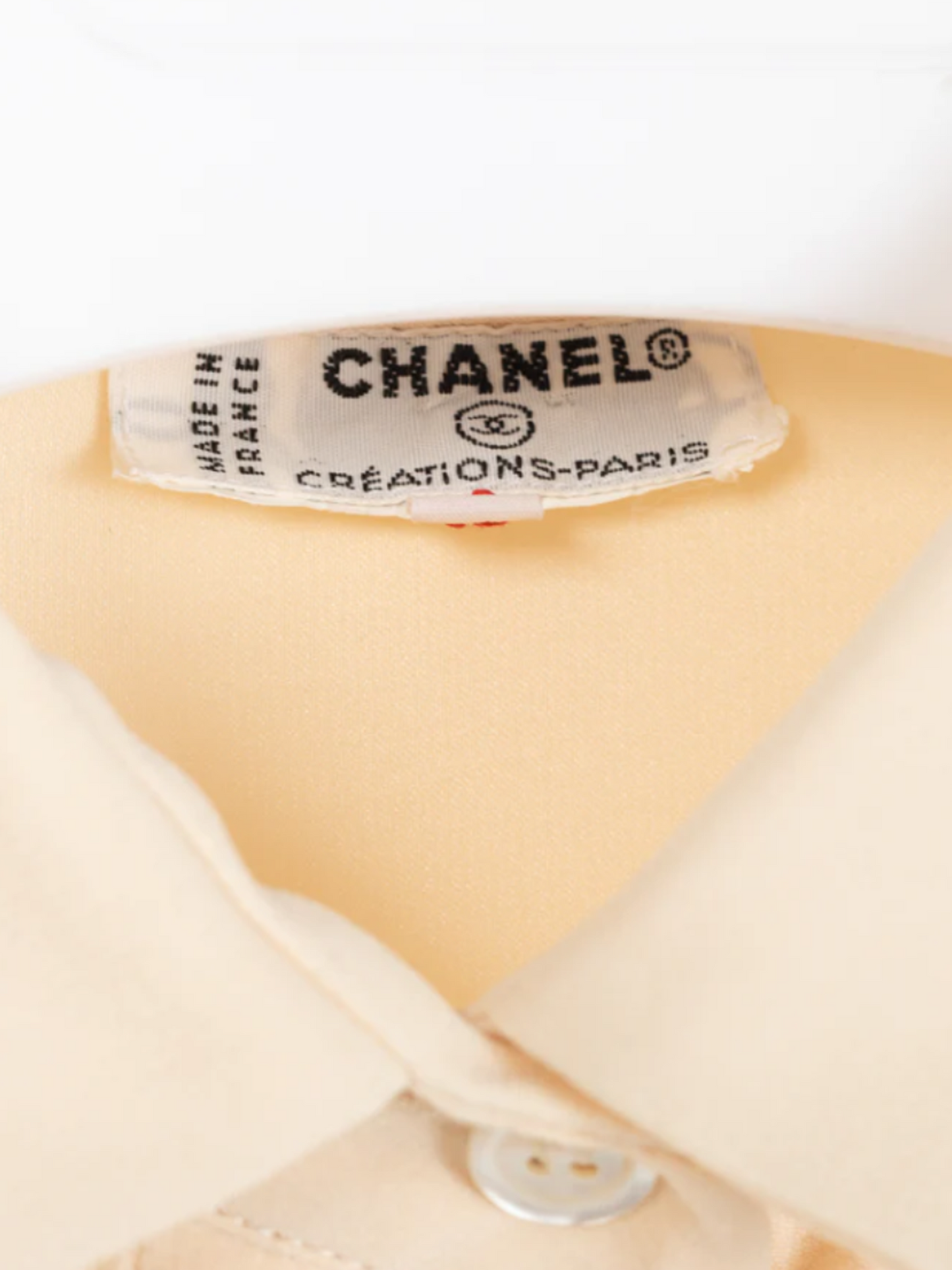 Chanel 1970s Cream Silk CC-Pocket Buttoned Blouse
