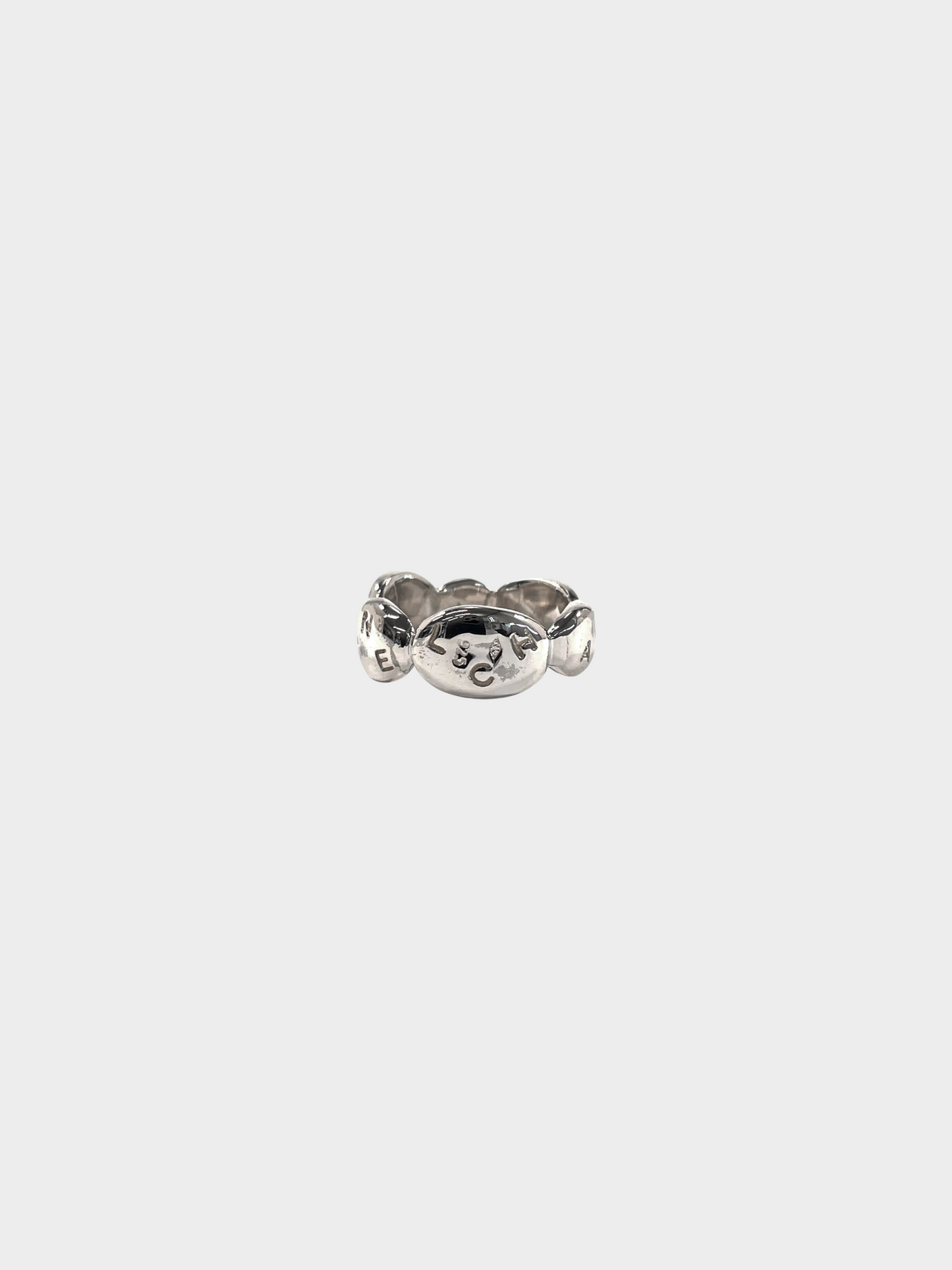 Chanel 1990s Silver Camellia Radis Logo Ring