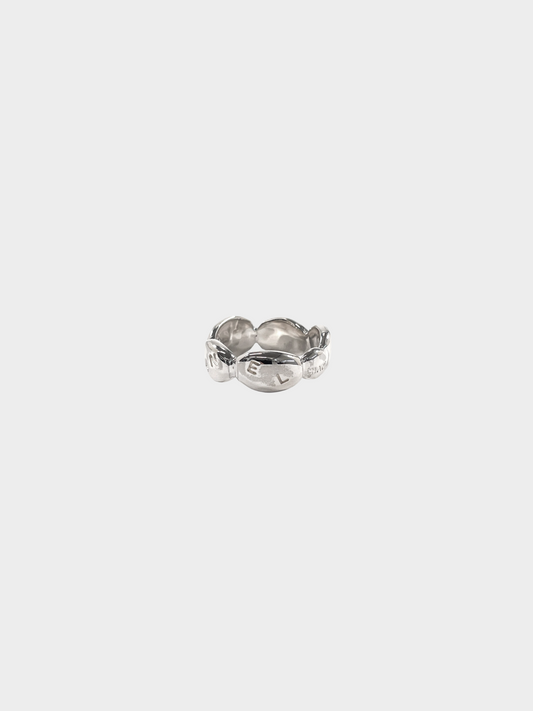 Chanel 1990s Silver Camellia Radis Logo Ring