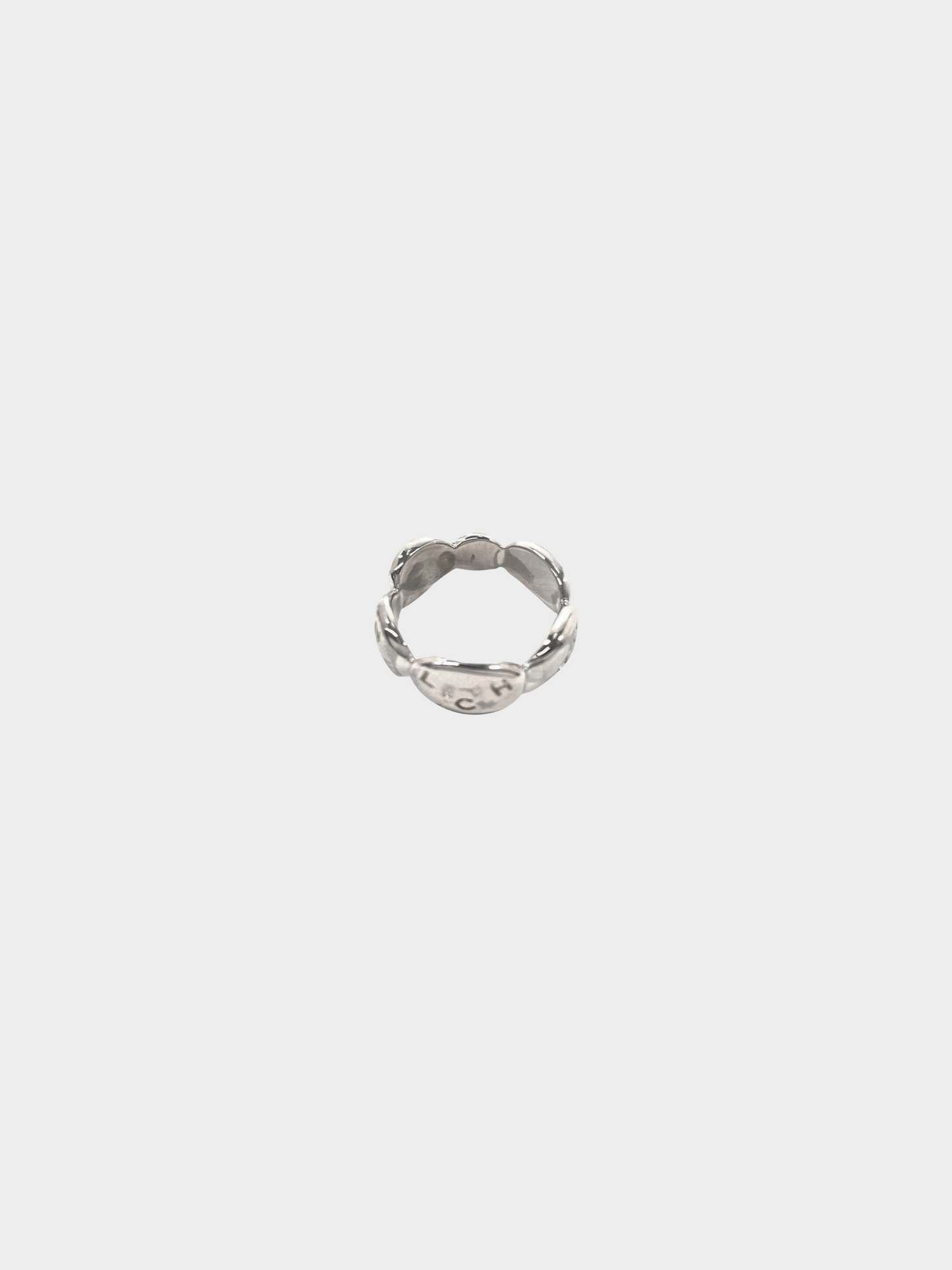 Chanel 1990s Silver Camellia Radis Logo Ring