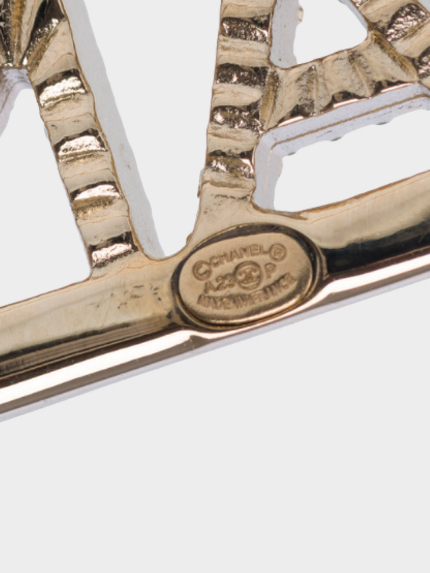 Chanel SS 2023 Gold Metal "CHANEL" Rhinestone Brooch