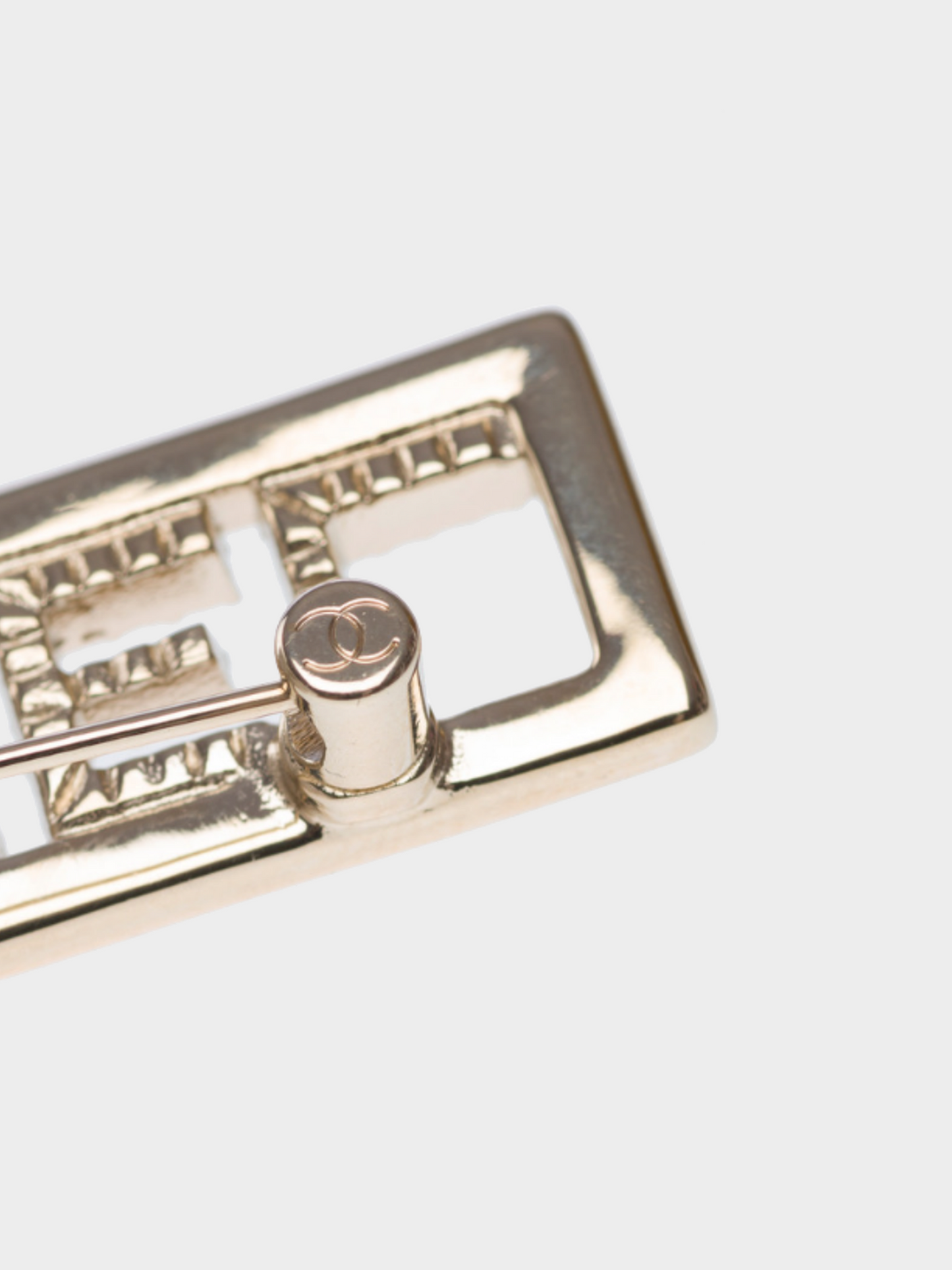 Chanel SS 2023 Gold Metal "CHANEL" Rhinestone Brooch