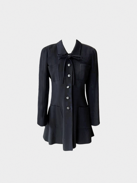Chanel 1996 Black Ribbon Flared Coat