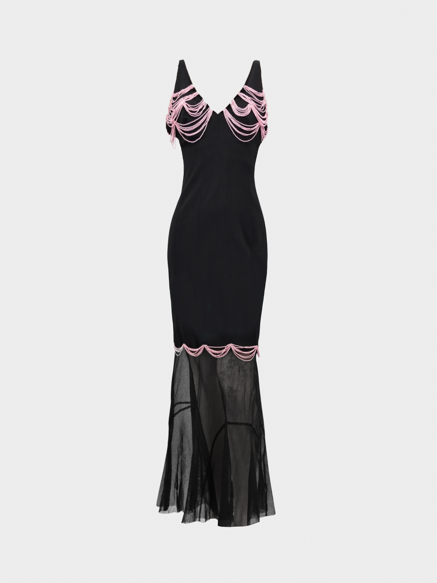 Chanel SS 2003 Runway Black Crepe with Pink Detailing Dress