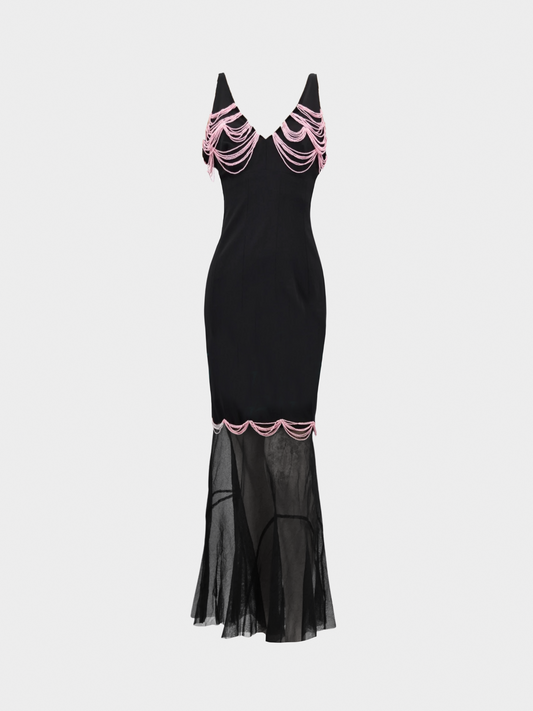 Chanel SS 2003 Runway Black Crepe with Pink Detailing Dress