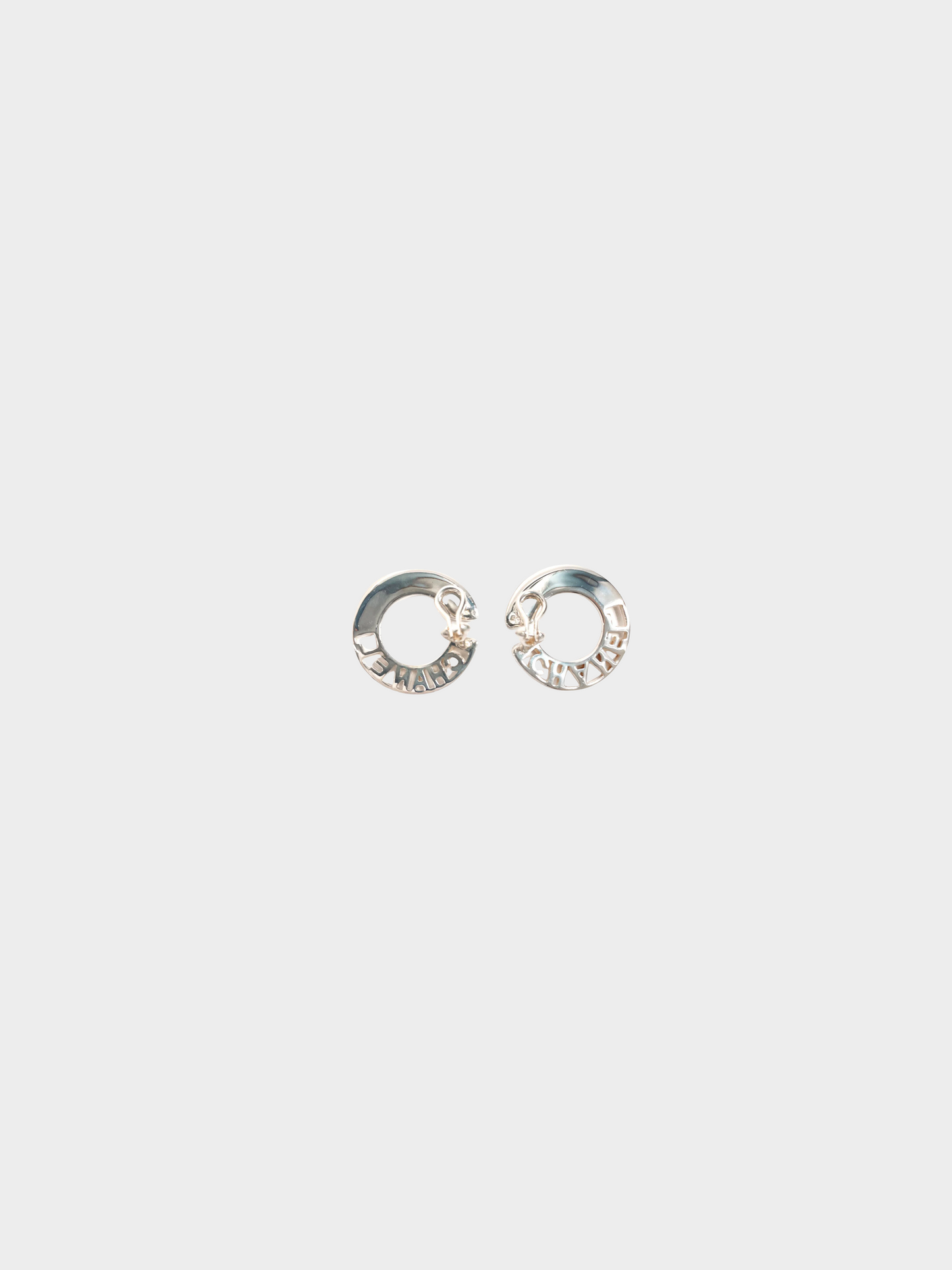 Chanel 1990s Silver Circle Logo Earrings
