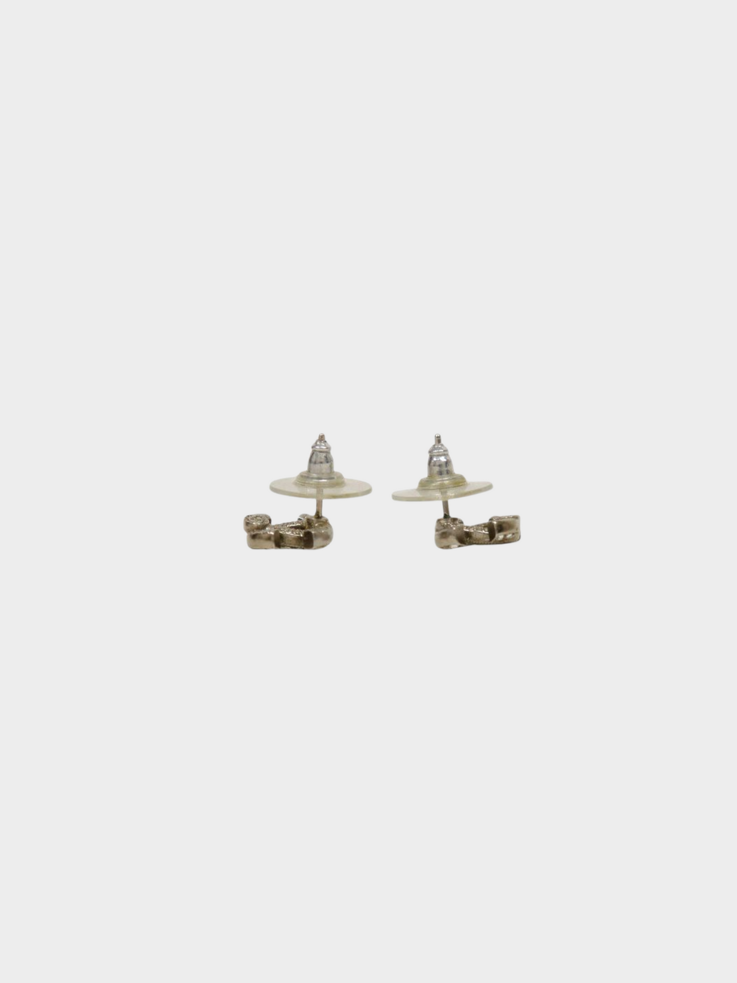 Chanel 2000s Silver Rhinestone CC Logo Earrings