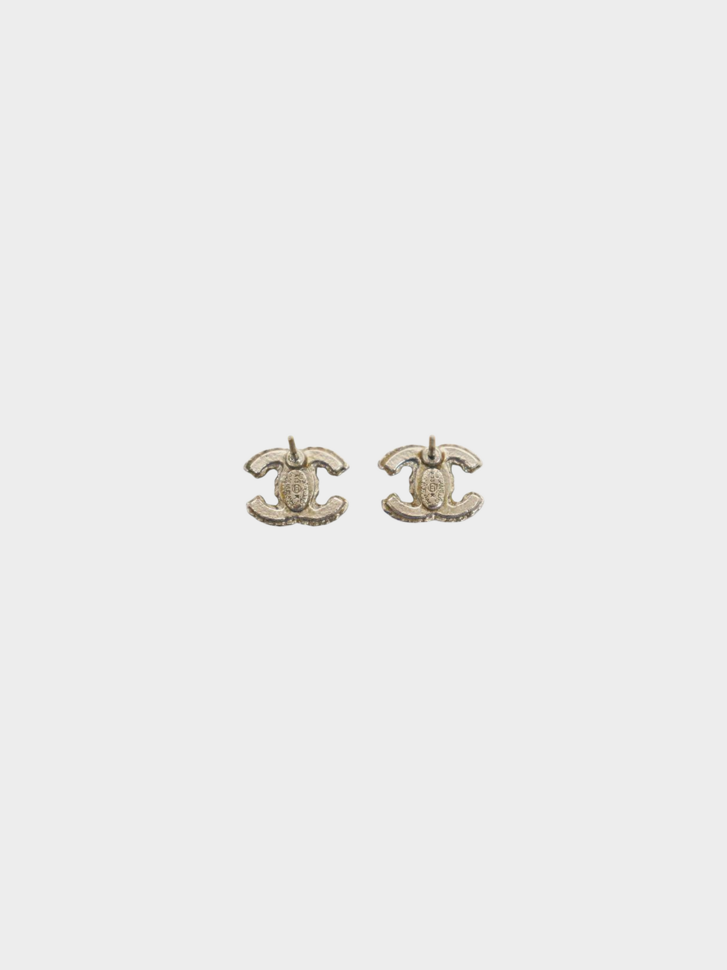 Chanel 2000s Silver CC Rhinestone Stud Earrings