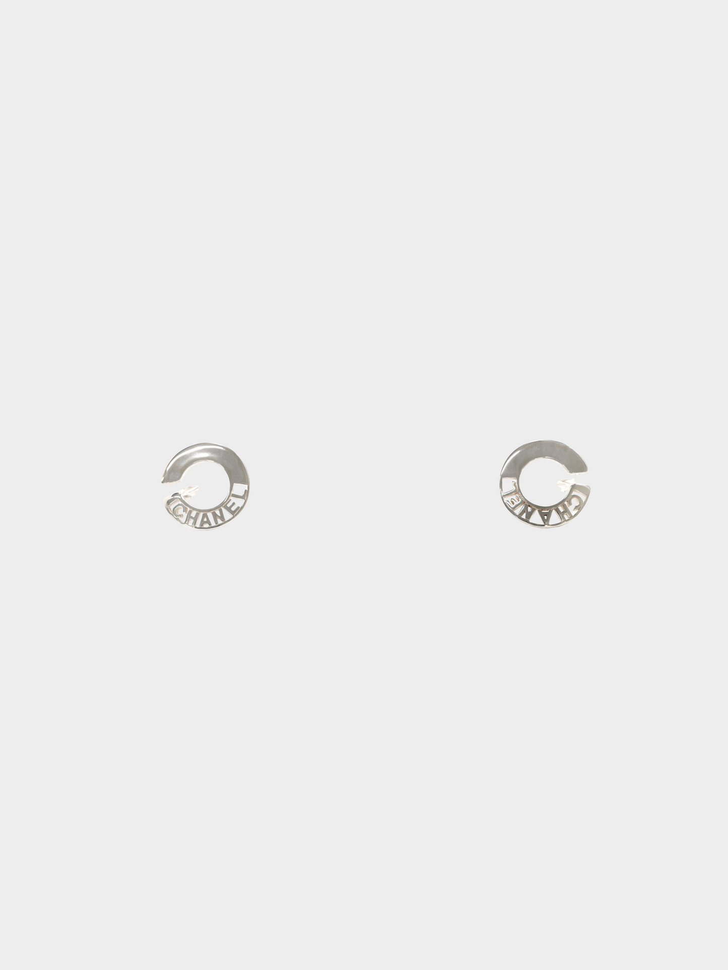 Chanel 1990s Silver Circle Logo Earrings