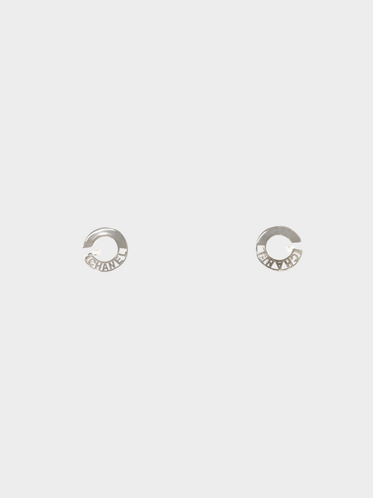 Chanel 1990s Silver Circle Logo Earrings