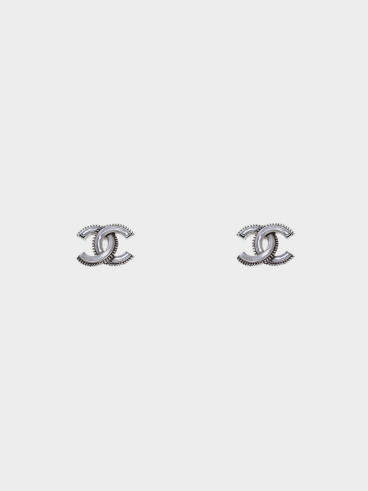 Chanel 2024 Silver Metal and Enamel Maxi CC Earrings