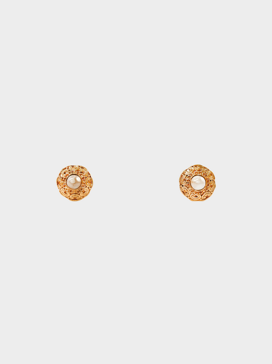 Chanel 1980s Gold Plated Fake Pearl Clip-on Earrings