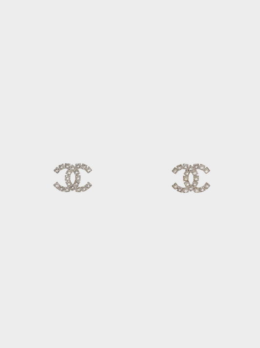 Chanel 2010s Coco CC Logo Rhinestone Earrings