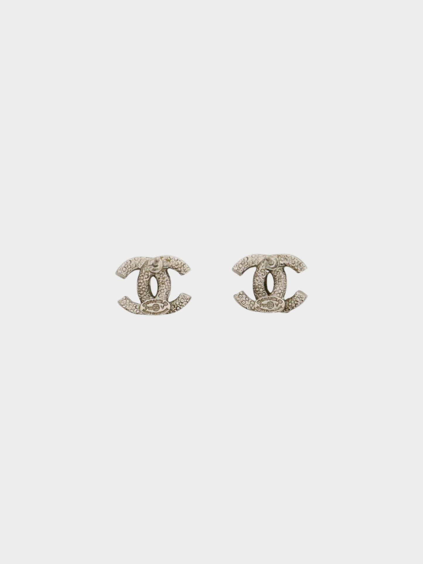 Chanel 2000s Silver Rhinestone CC Logo Earrings
