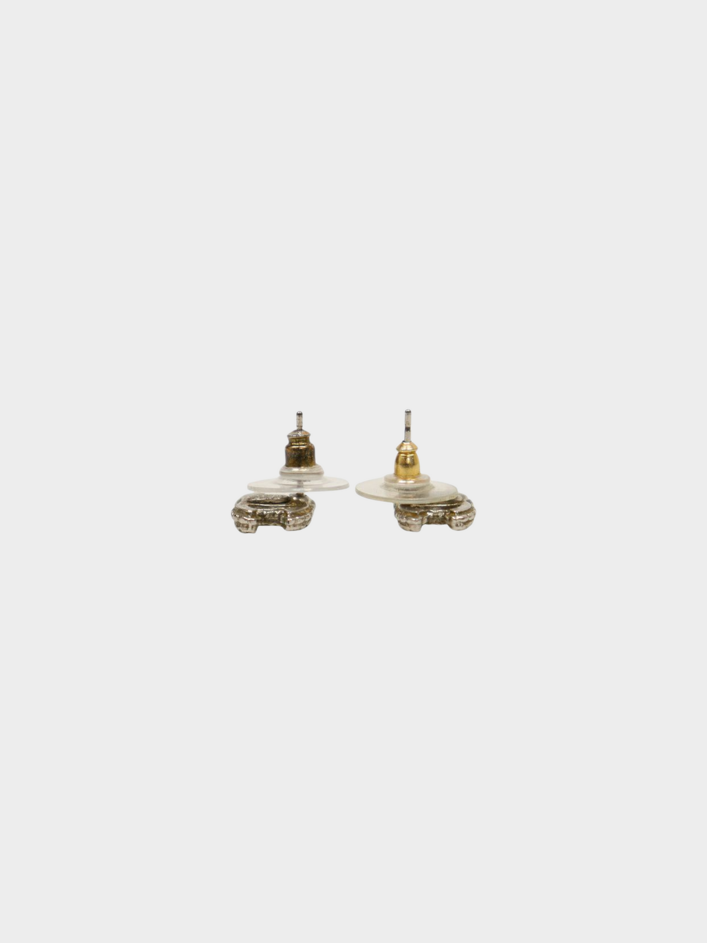 Chanel 2000s Silver CC Rhinestone Stud Earrings