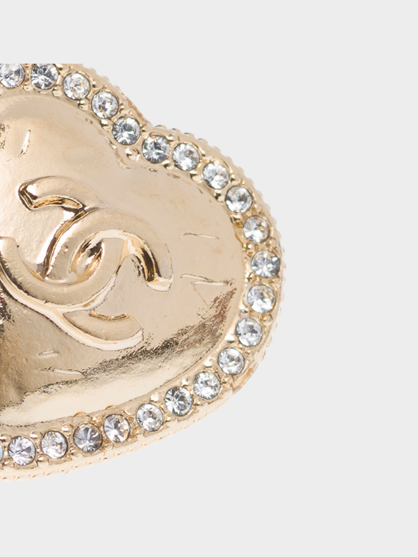 Chanel SS 2024 Gold CC Heart Rhinestone Trimmed Stud Earrings