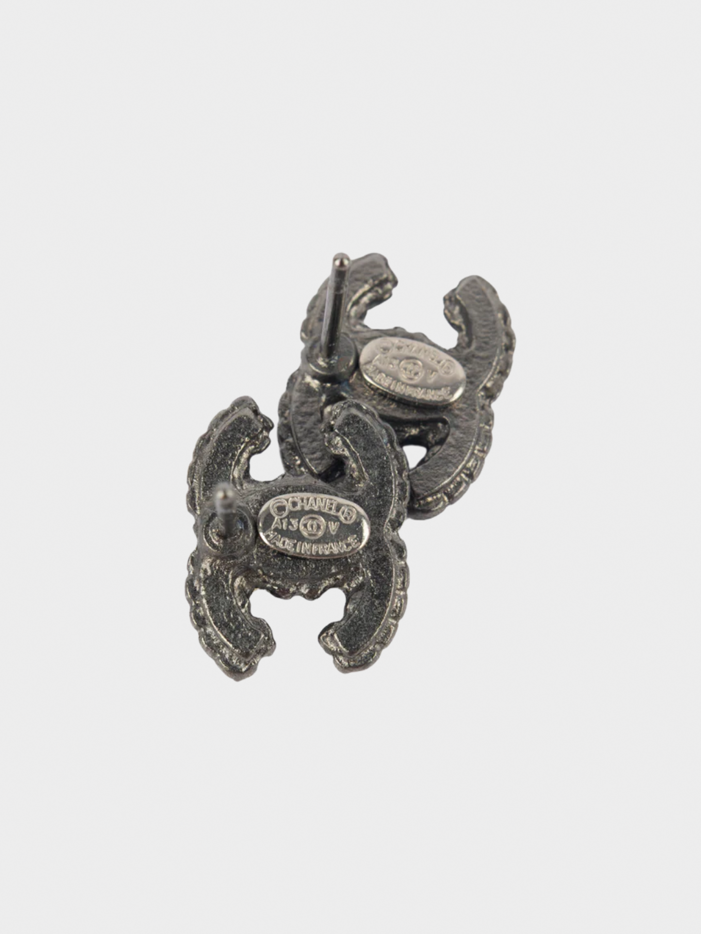 Chanel 2013 Silver CC Rhinestone Earrings