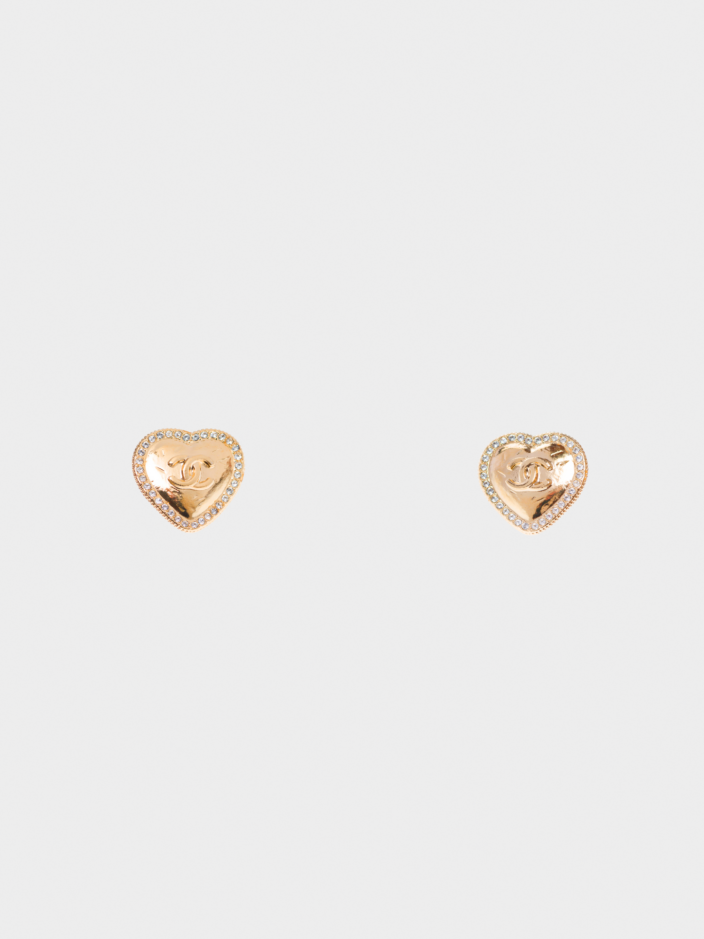 Chanel Spring 2021 Gold Embellished CC Heart Earrings