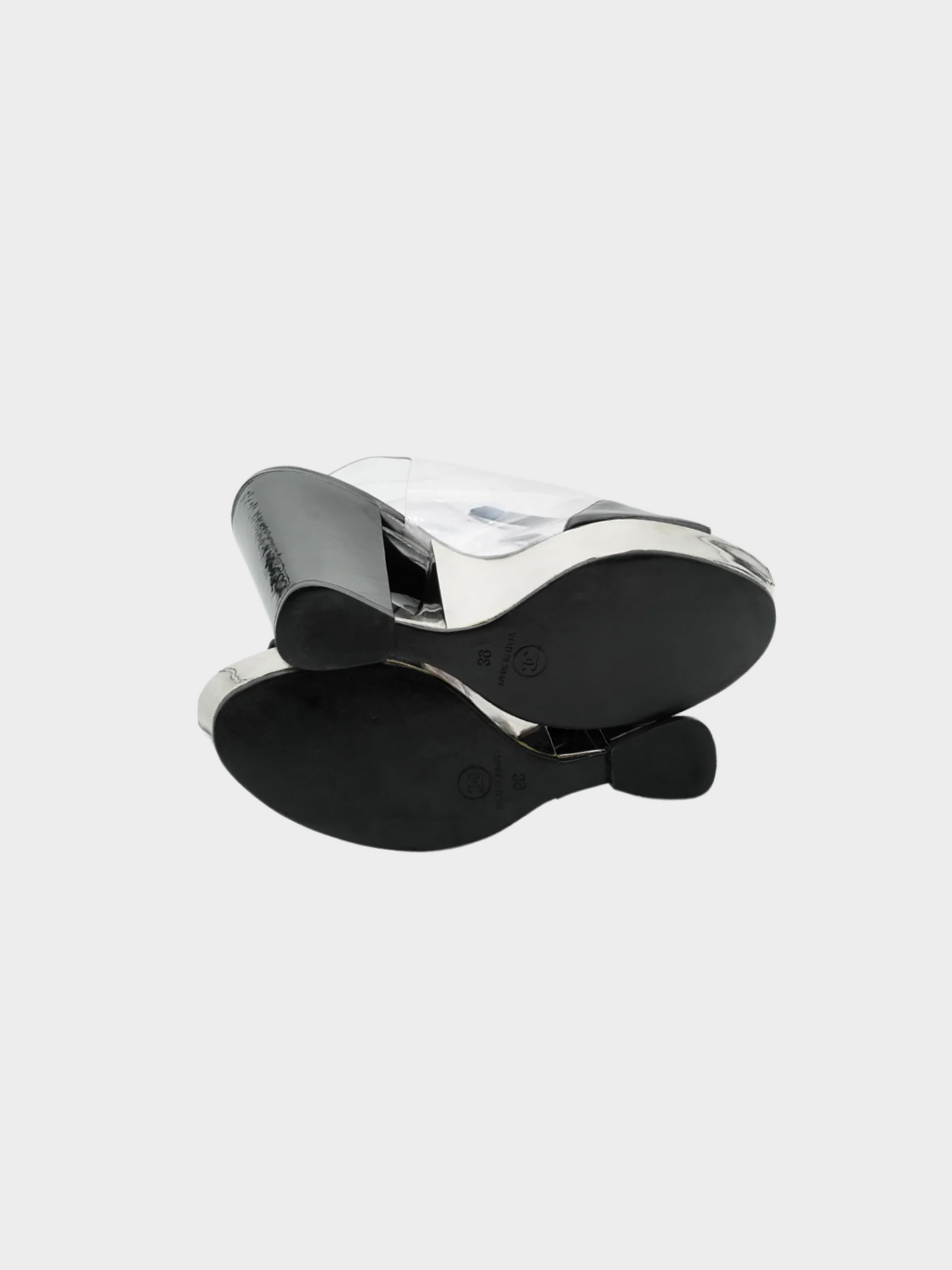Chanel by Karl Lagerfeld SS 2007 Black Patent Leather and PVC Platform Sandals