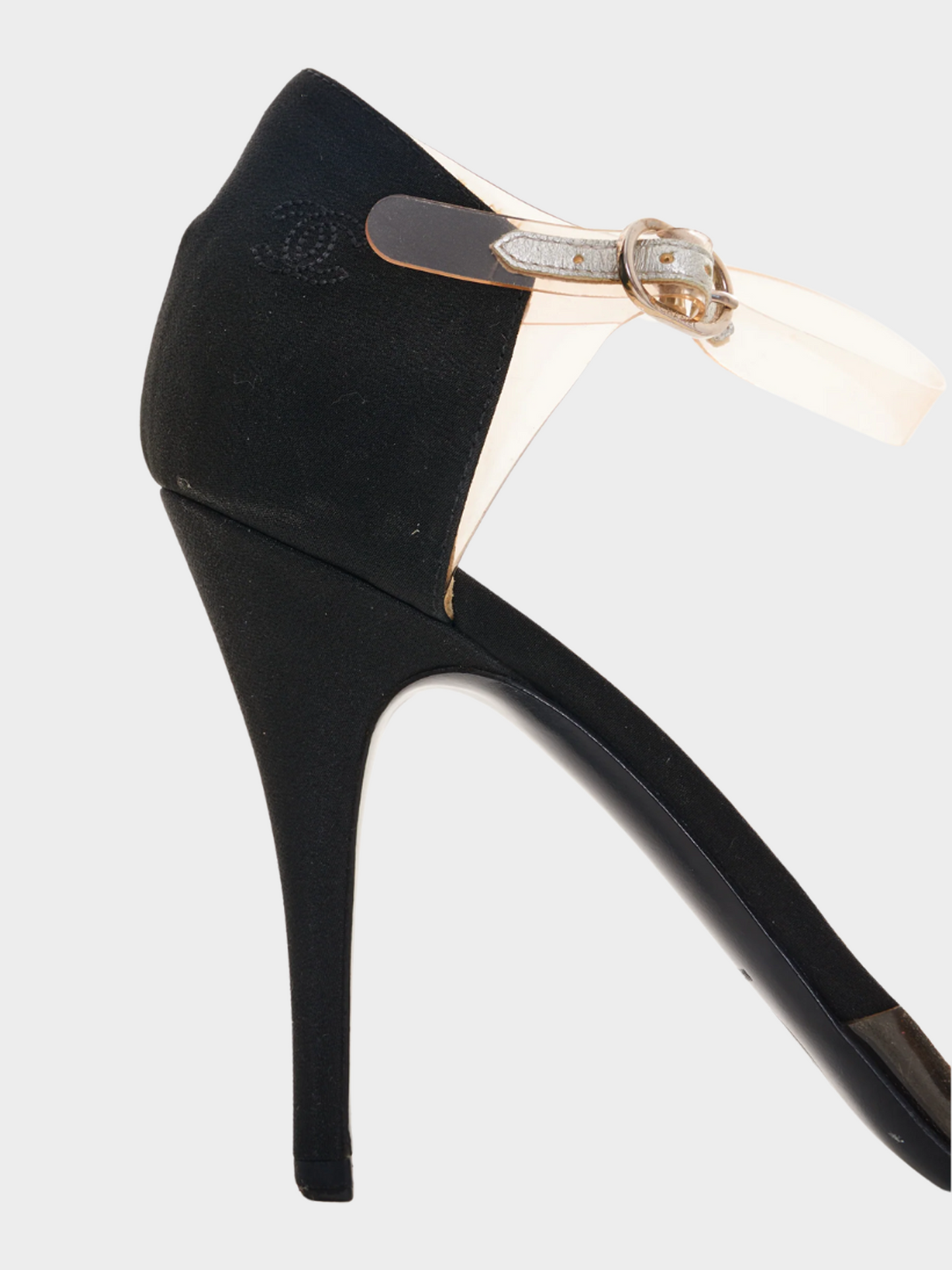 Chanel by Karl Lagerfeld SS 2013 Chanel Black Fabric and PVC CC Ankle Strap Heels
