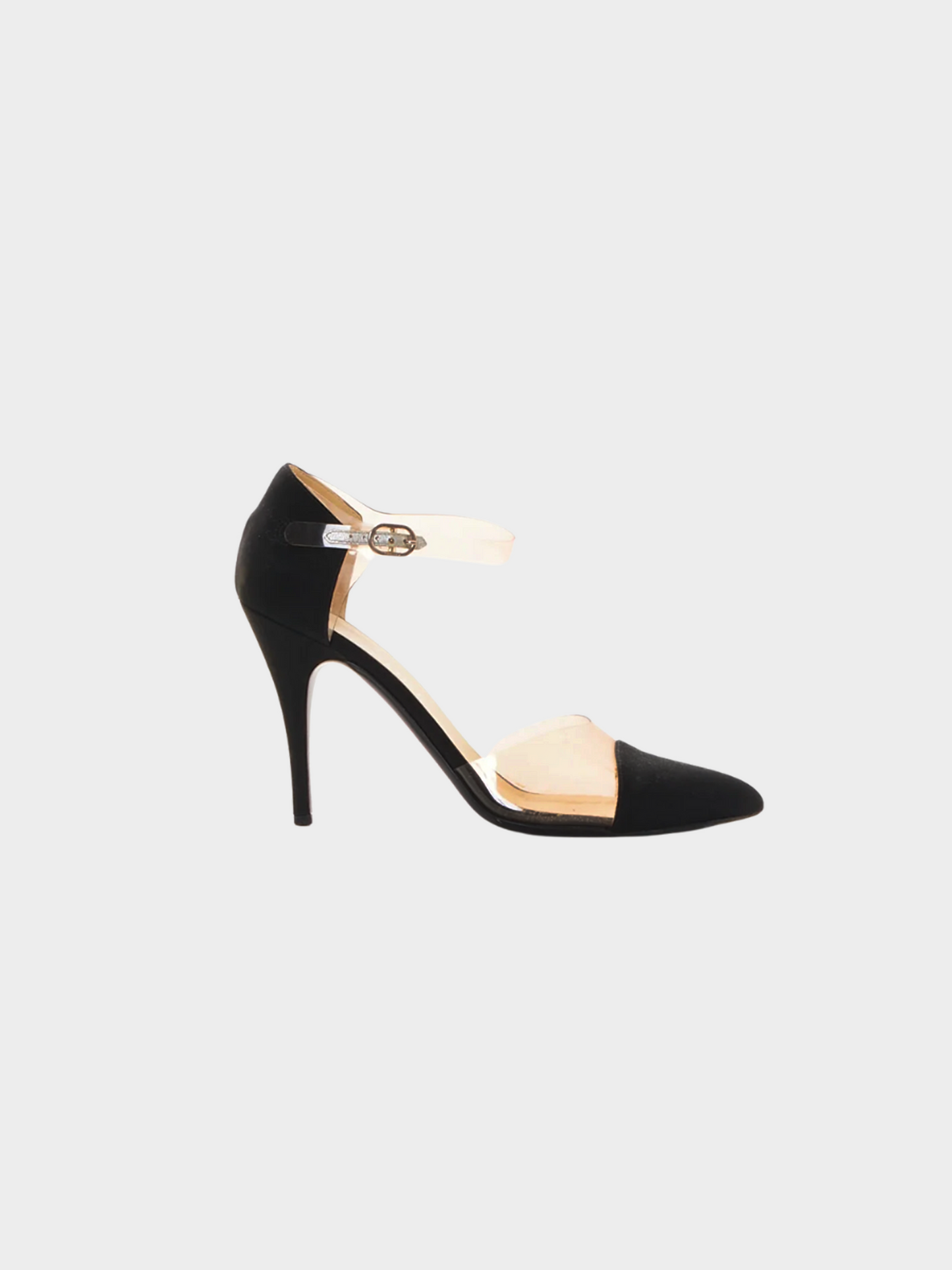 Chanel by Karl Lagerfeld SS 2013 Chanel Black Fabric and PVC CC Ankle Strap Heels