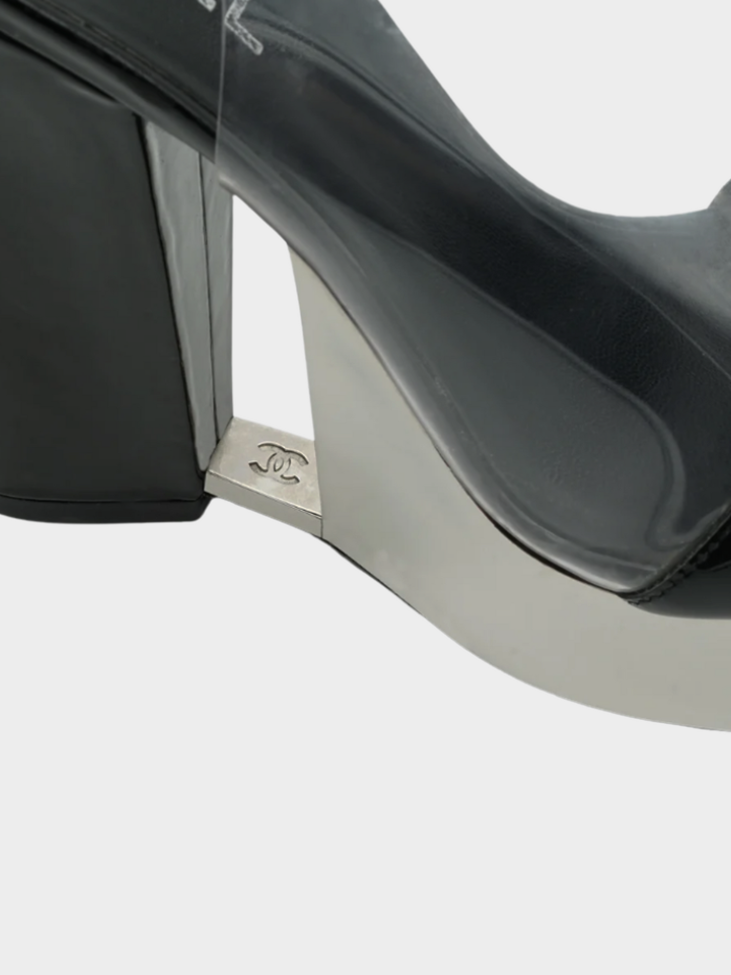 Chanel by Karl Lagerfeld SS 2007 Black Patent Leather and PVC Platform Sandals