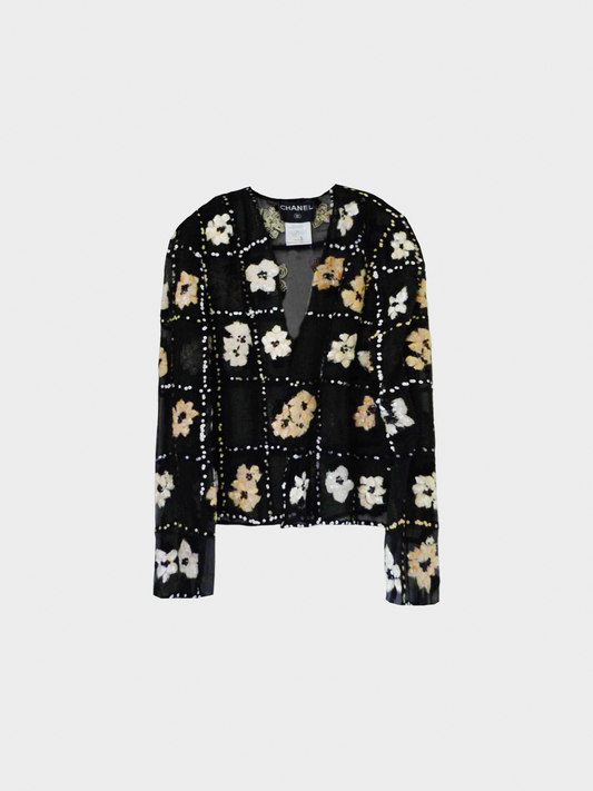 Chanel FW 2000 Rare Black Camellia Beaded Jacket