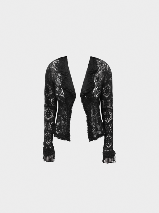 Chanel 2000s Black Open Lace Floral Cardigan Top