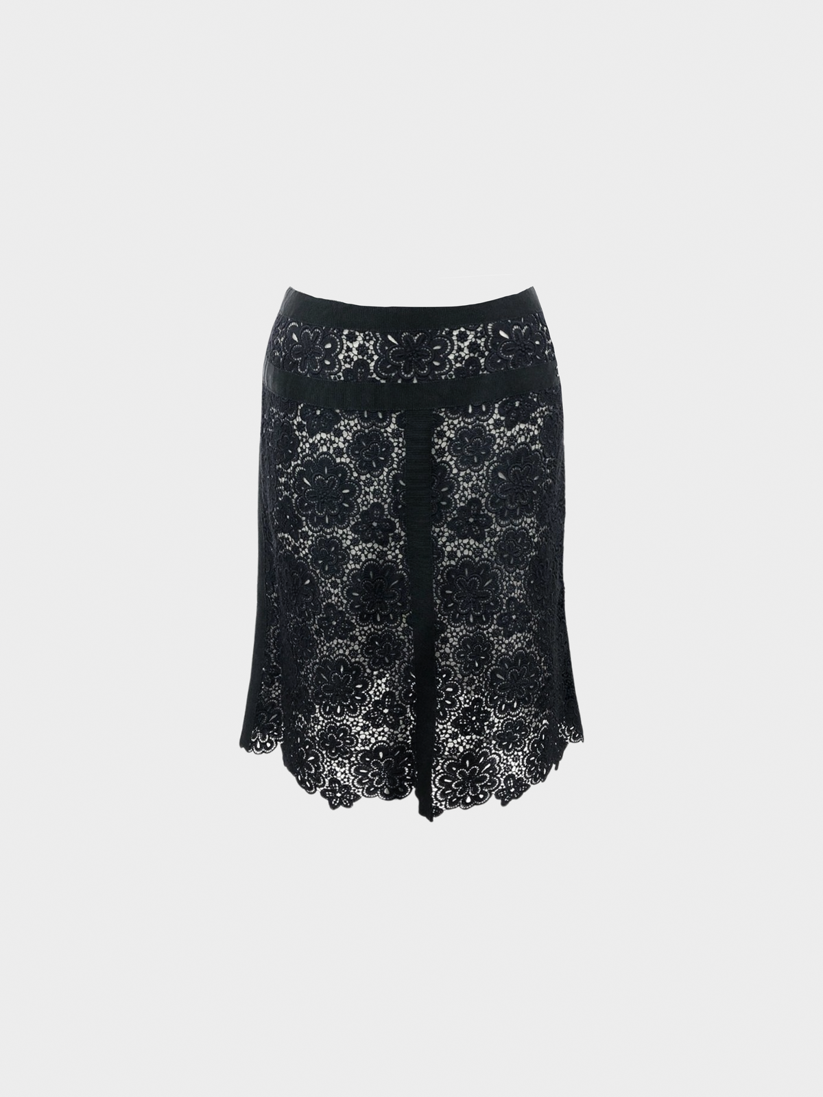 Chanel SS 2004 Black Floral Lace Midi Skirt