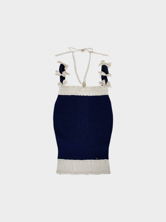 Chanel 2006 Navy Knitted Ribbon Top
