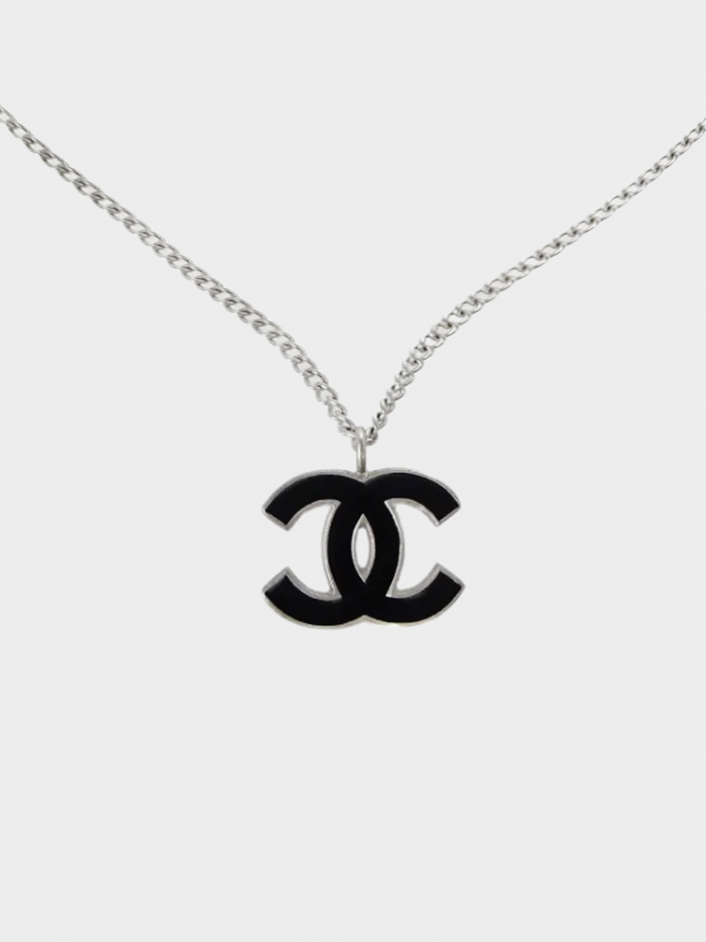 Chanel 2006 Silver and Black CC Logo Necklace