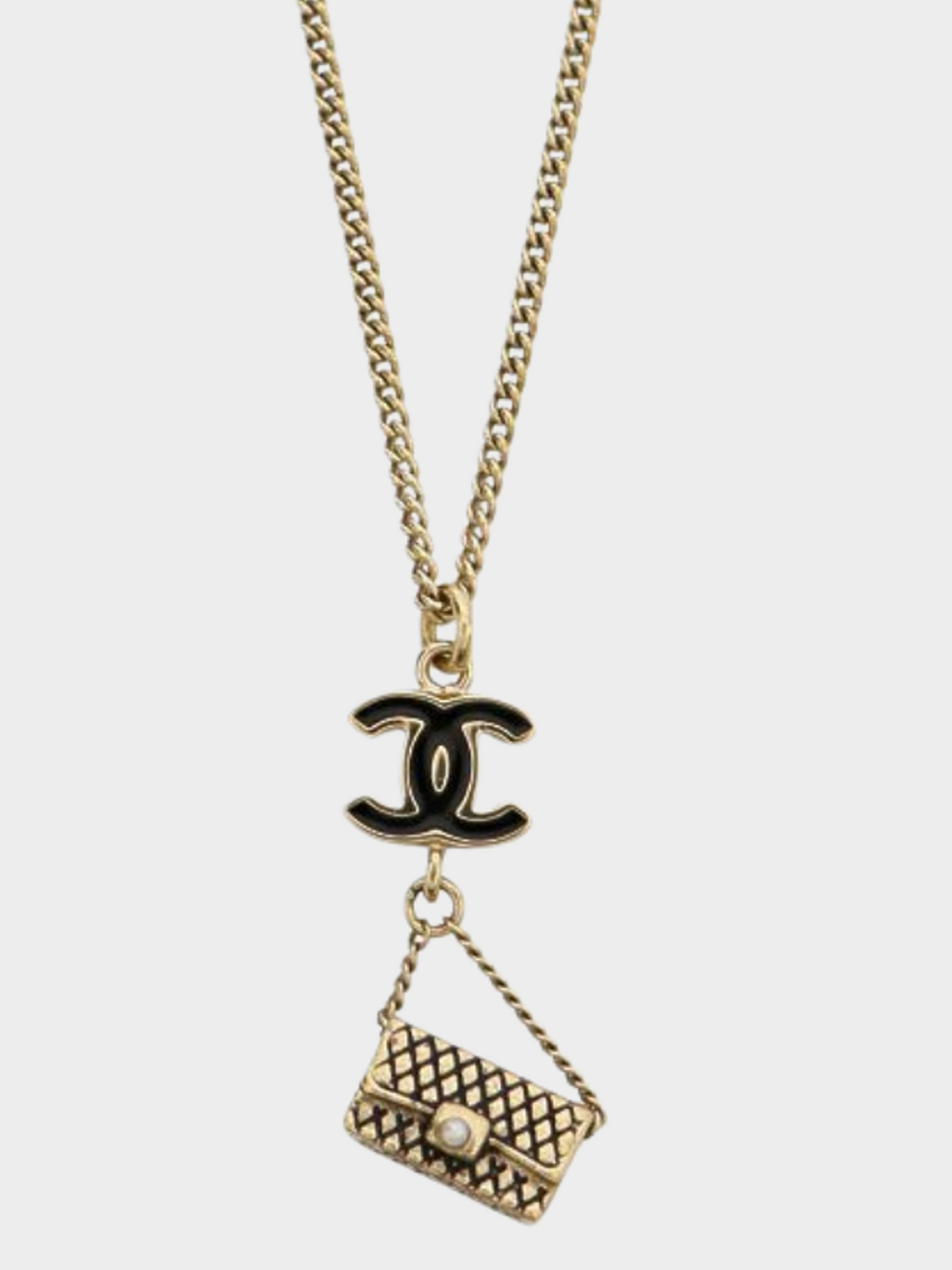 Chanel 2000s Black Enamel CC Flap Bag Charm Pendant Necklace