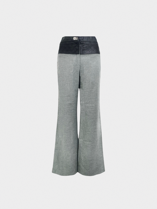 Chanel 2010s Grey Wool and Black Leather 2.55 Trousers