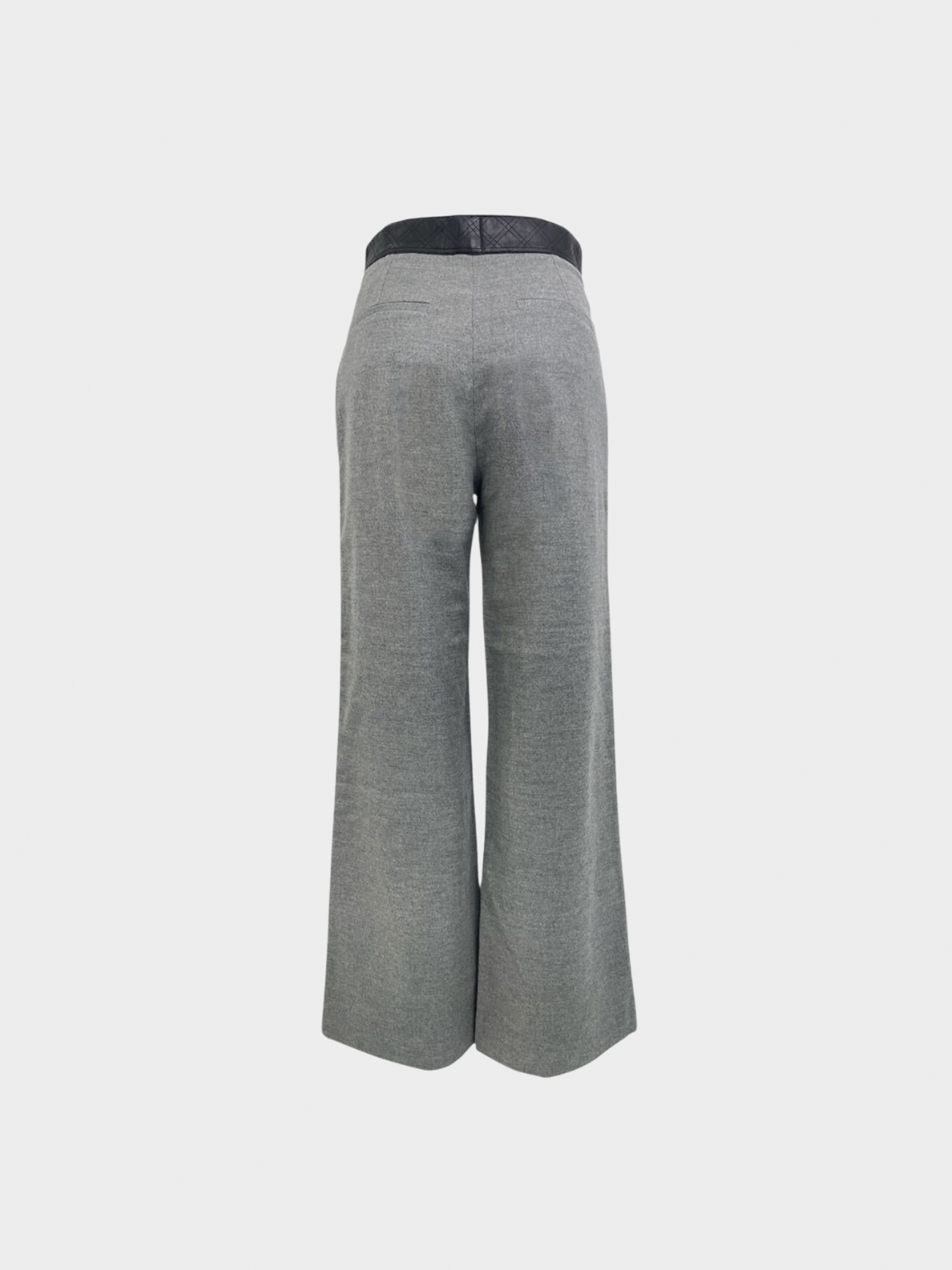 Chanel 2010s Grey Wool and Black Leather 2.55 Trousers