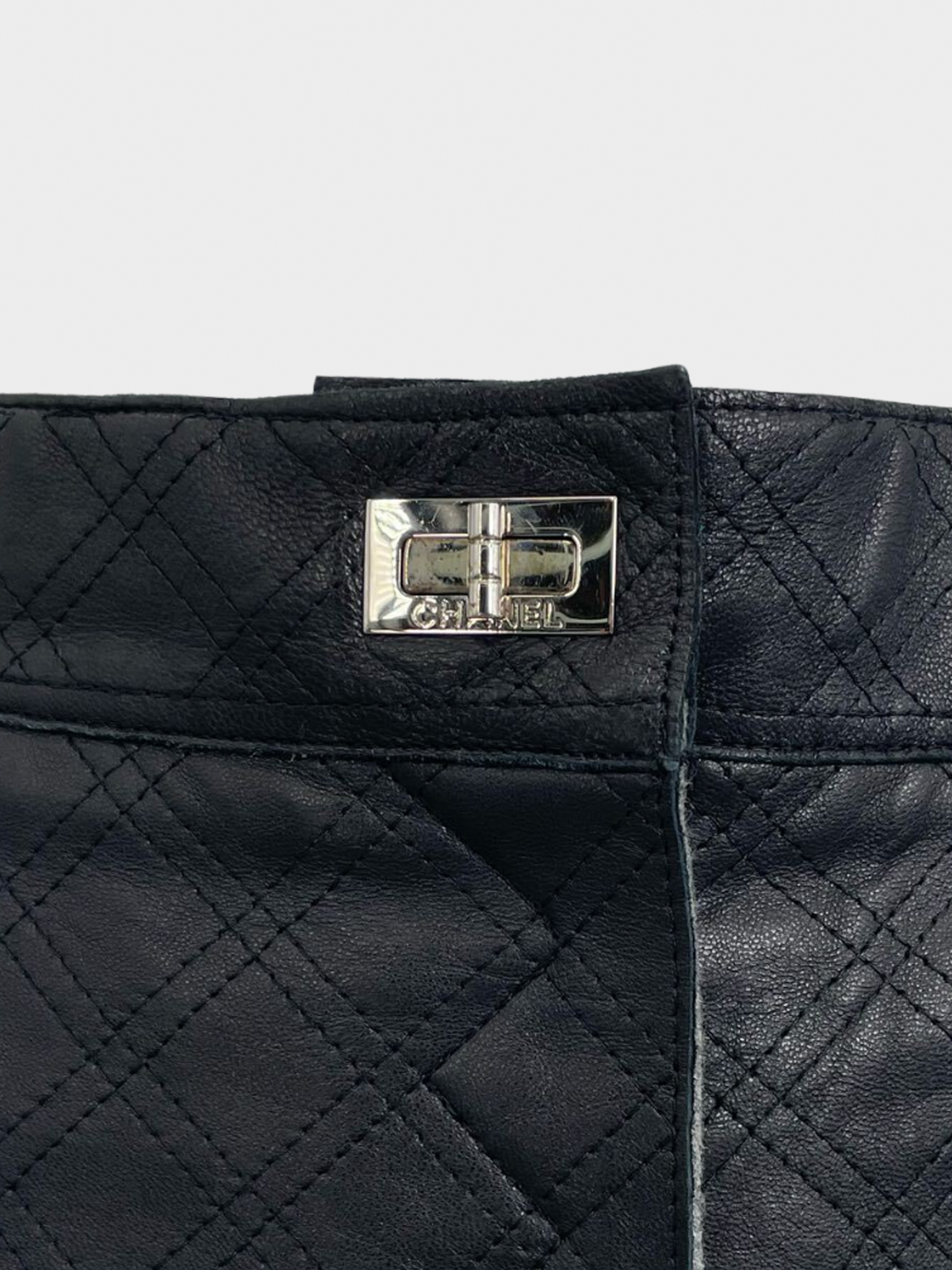 Chanel 2010s Grey Wool and Black Leather 2.55 Trousers