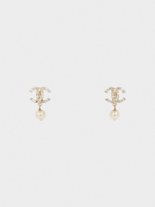 Chanel 2020s Coco Rhinestone Pearl Swing Earrings