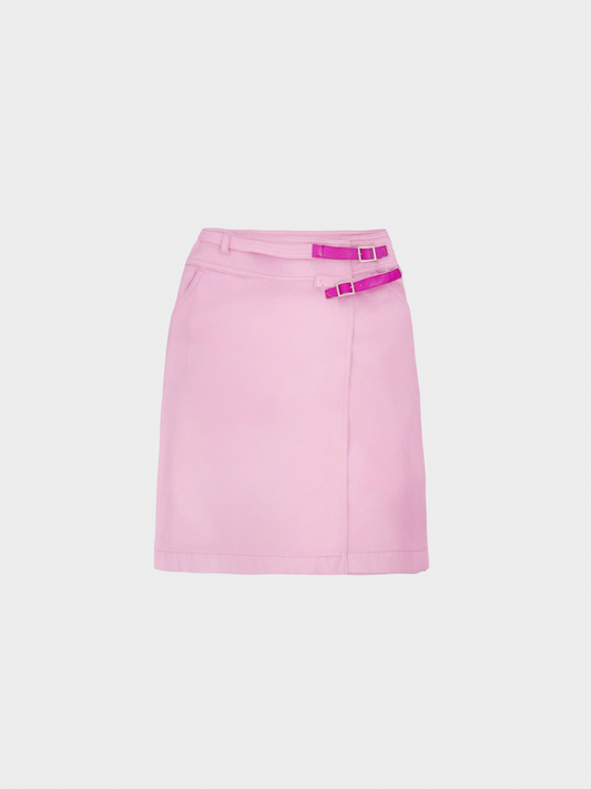 Chanel 2000s Pink Cotton Belted Midi Skirt
