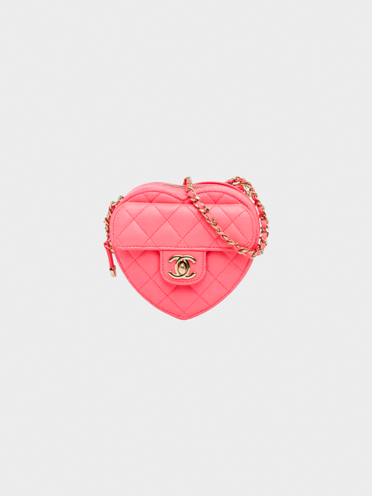 Chanel 2021 Pink Lambskin Quilted CC In Love Mini Heart Bag