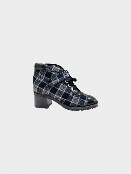 Chanel 2008 Black Plaid Combat Boots