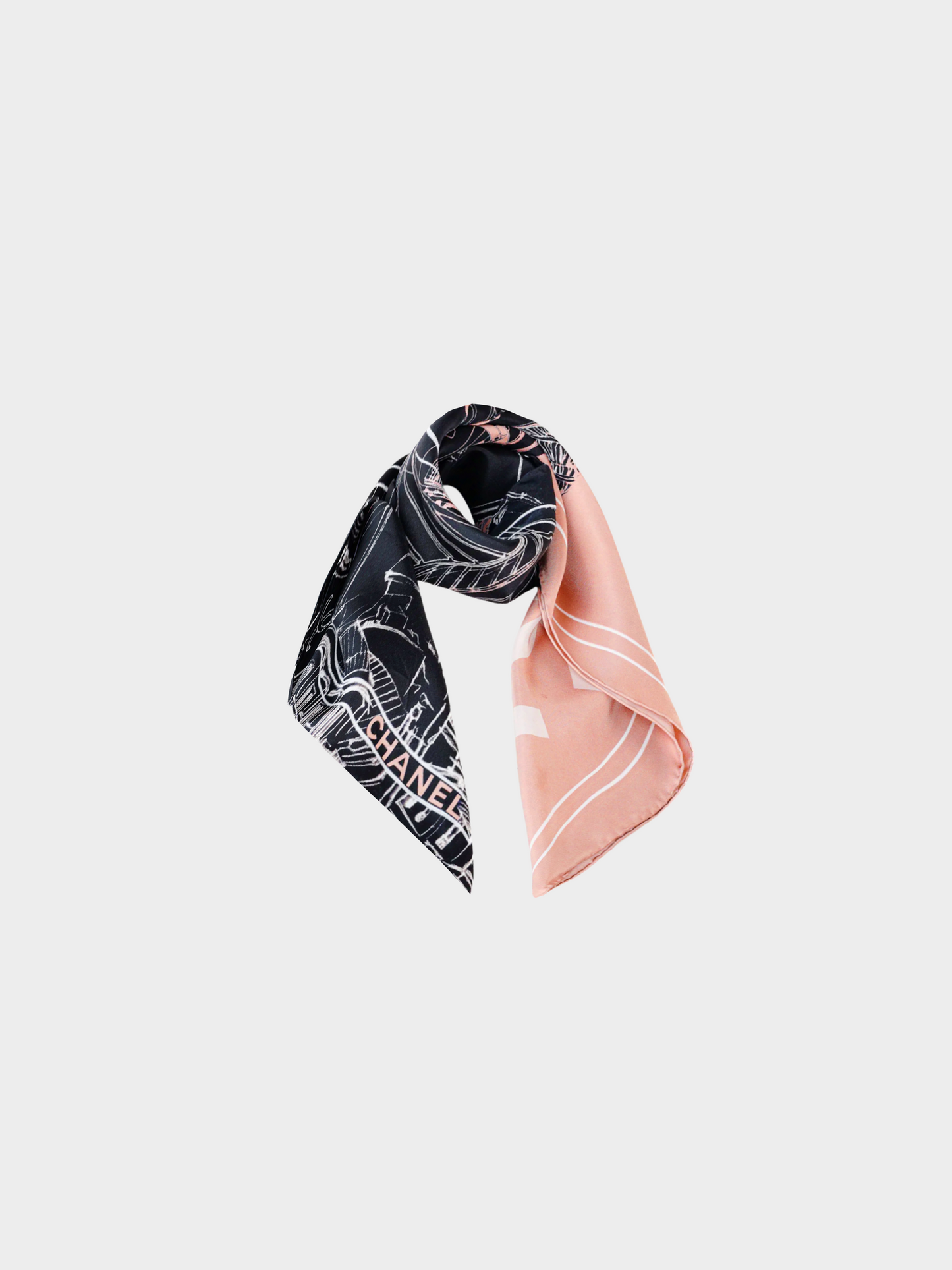 Chanel 2000s Pink Cityscape Printed Silk Scarf