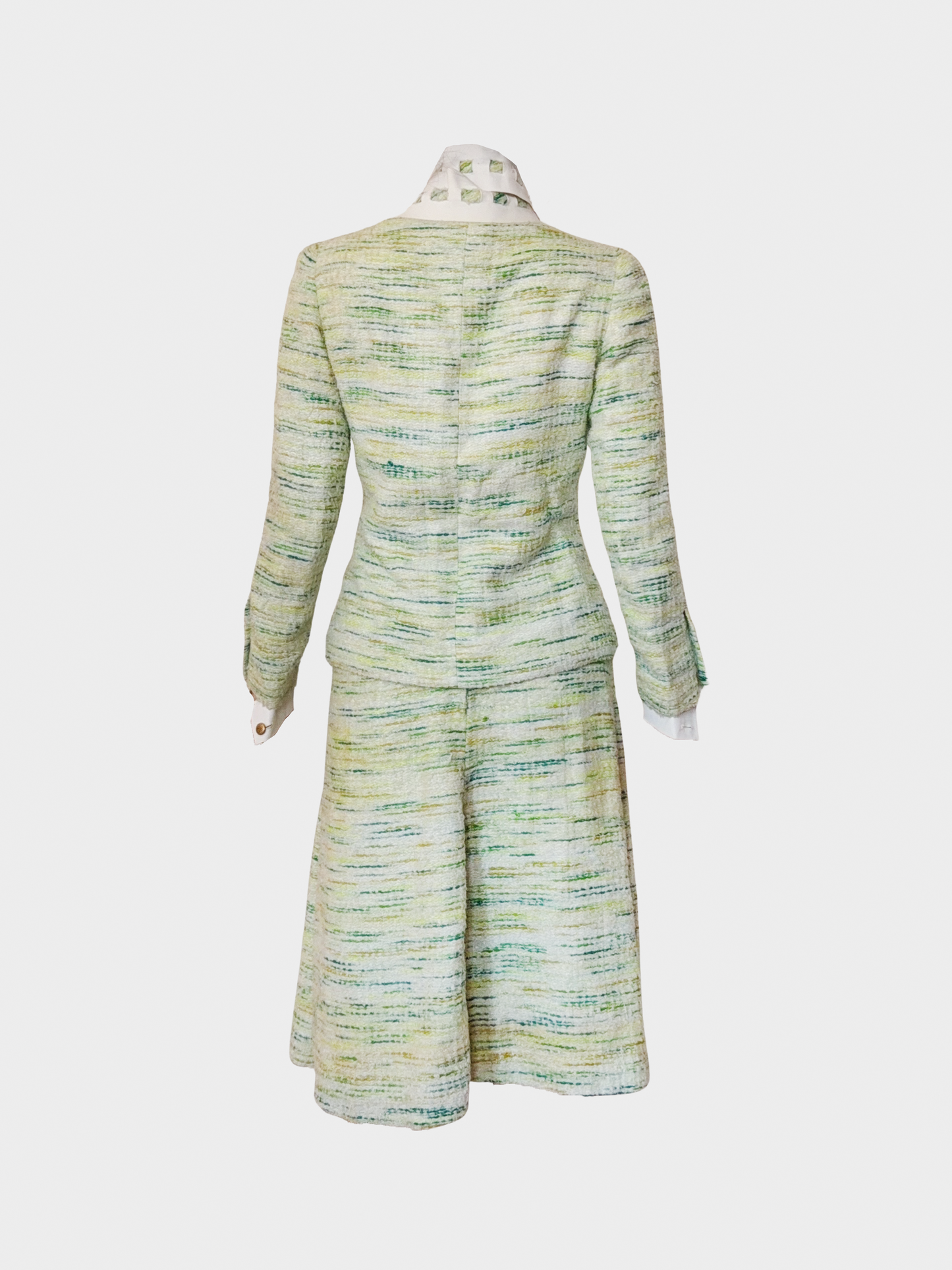 Chanel 1970s Couture Green Tweed Skirt Suit Set
