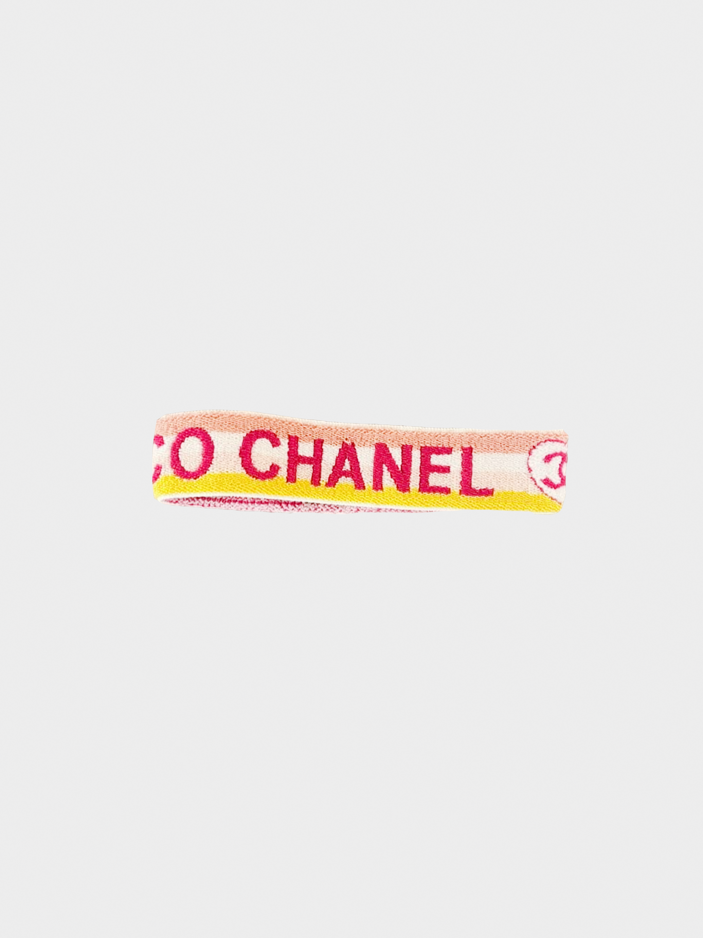 Chanel Sports 2004 Pink and Yellow Coco CC Headband Wristband Set