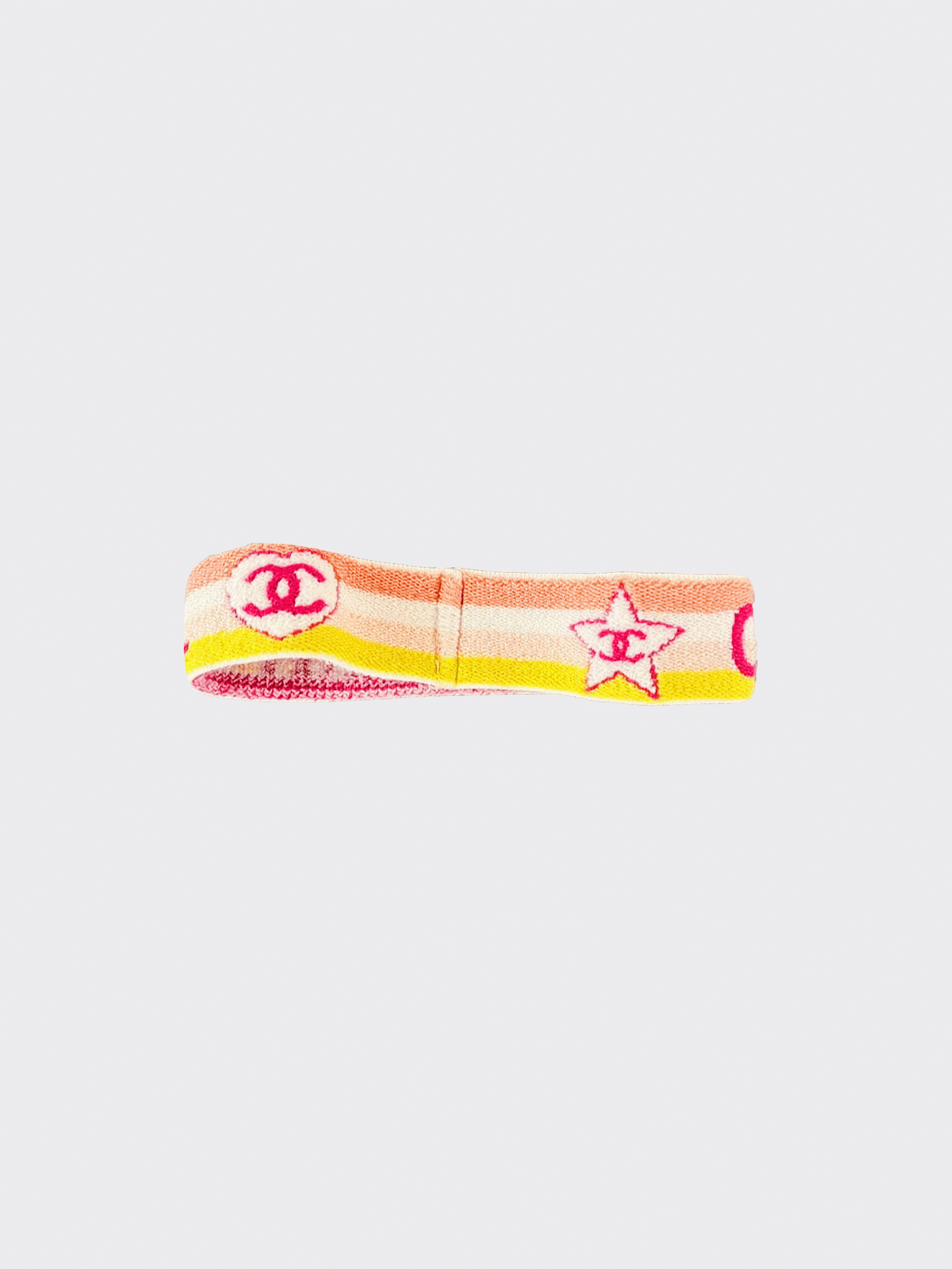 Chanel Sports 2004 Pink and Yellow Coco CC Headband Wristband Set